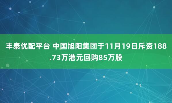 丰泰优配平台 中国旭阳集团于11月19日斥资188.73万港元回购85万股
